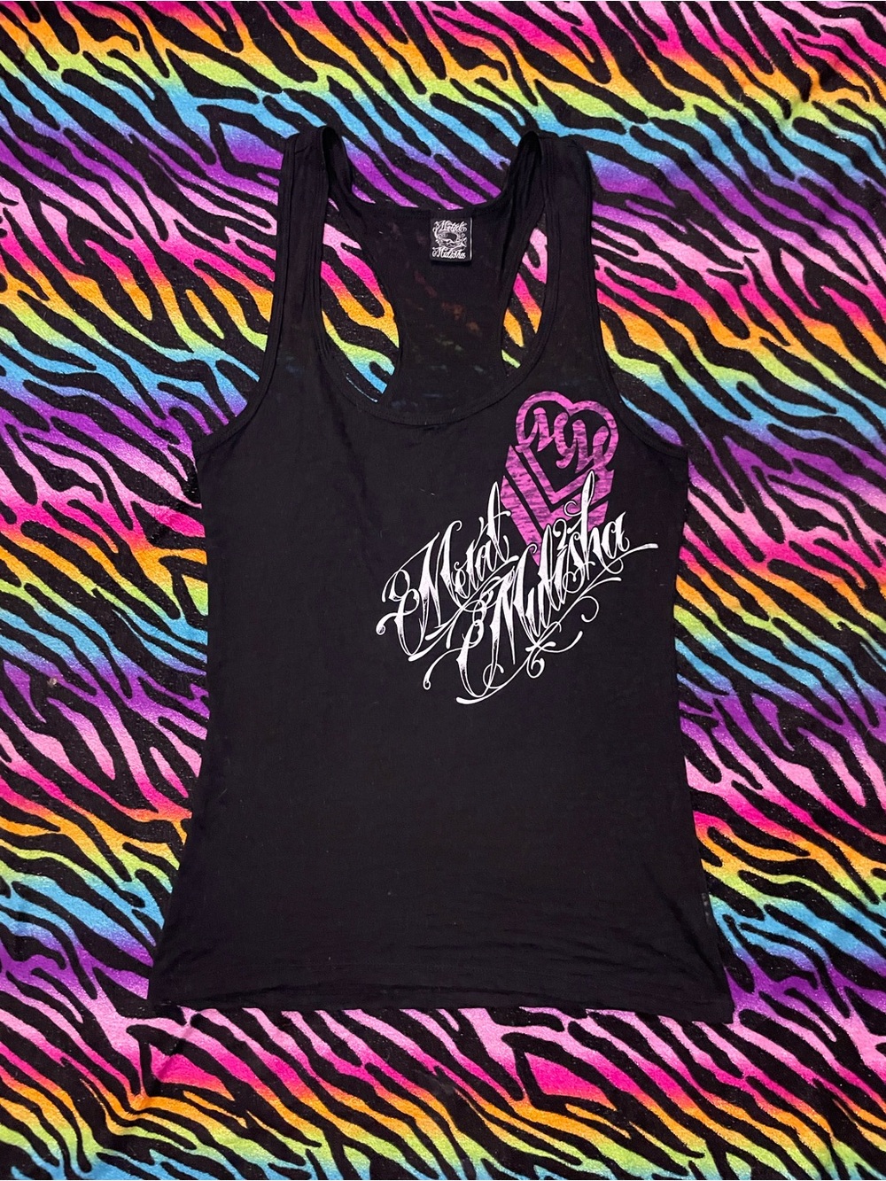 Y2k grunge goth rare 2000s Metal Mulisha Black Tank with Pink Heart